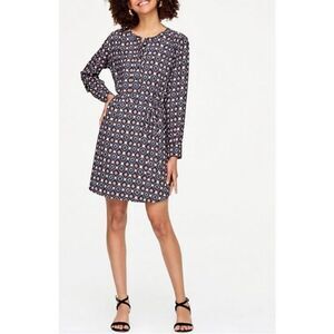 LOFT Multicolor Geometric Long Sleeve Round Neck Tie Front Swing Mini Dress S